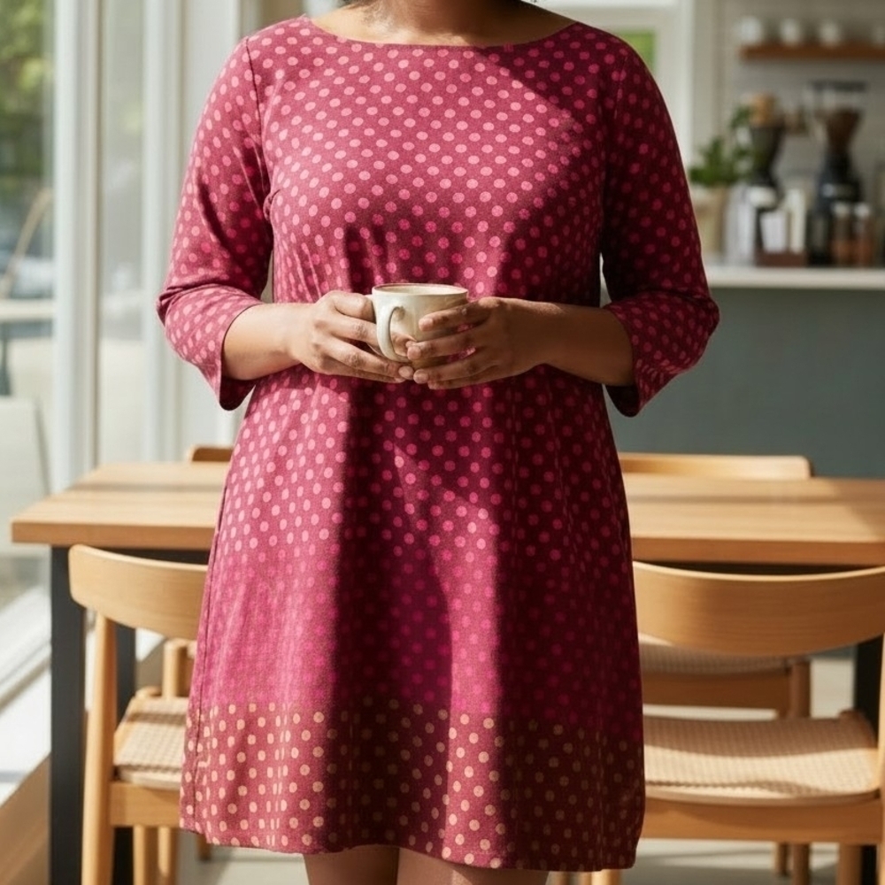 Old Navy Maroon, Brown, Pink Polka Dot Dress 3/4 Sleeves Valentine's Size XL NWT - Picture 2 of 11